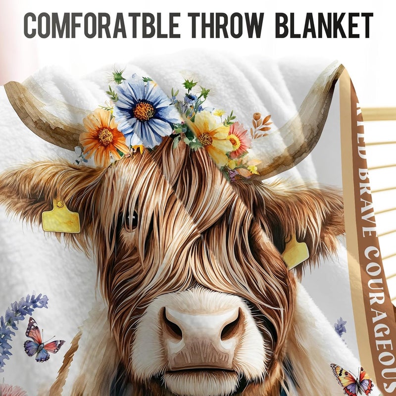 Levens Highland Cow Blanket Gifts Daisy Floral Highland Cow Throw Blankets, Lightweight Soft Cozy Flannel Throw Gifts for Highland Cows Lovers Women Kids Adults Teens for Couch Sofa Bed Decor 60"X50" - Image 4